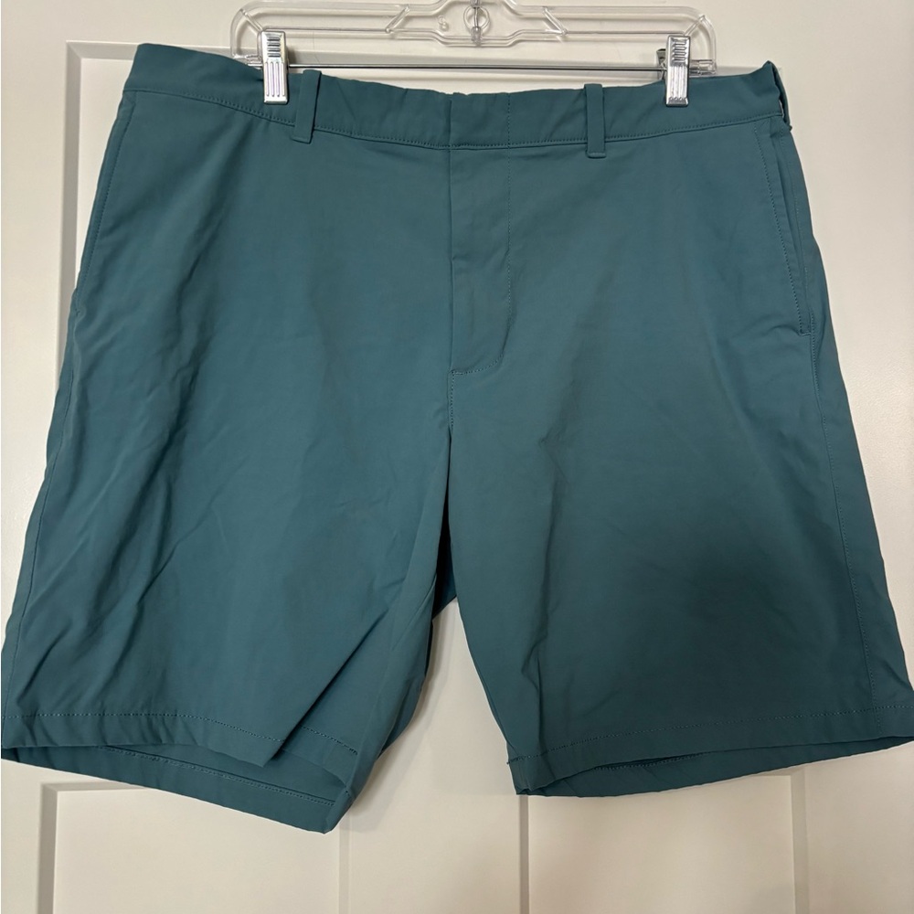 J. Crew Men’s Tech Chino Shorts Bundle  SZ 34  Blue green Flat Front 9” stretch‎